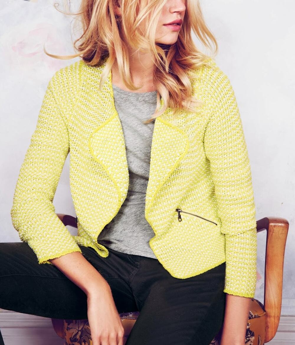 Boden Soho Cotton Long Sleeve Open-Front Knit Sweater Blazer Jacket Yellow 14